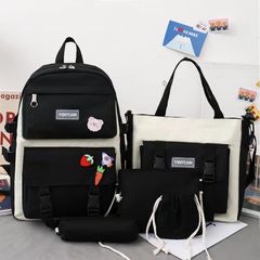 New arrival  5 PCS  school backpack set. women's bags bookbags fashion design Casetek student kids bags Black L