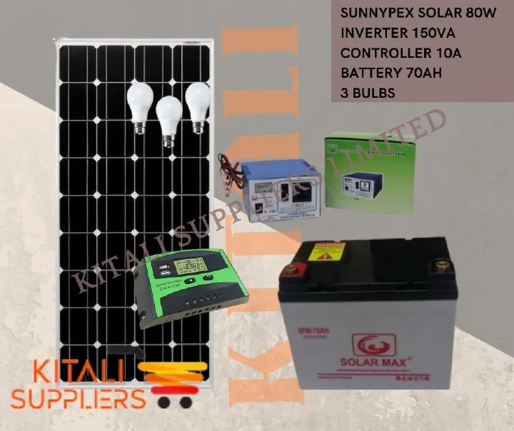 All Weather Solar System 80W Full Kit – 150VA Inverter + 10A Controller + 70Ah Battery + 3 LED Bulbs. A complete home solar solution designed to provide reliable and eco-friendly electricity for your