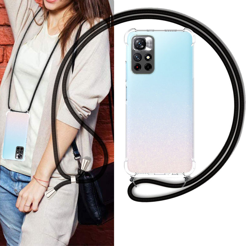 Necklace Cover For XiaoMi Redmi Note 11 10 9 Pro Max 4G 5G Case Transparent Soft with Landyard Strap