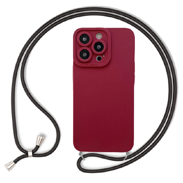 Fashion Wine Necklace Cover For iPhone 13 12 Mini 14 Pro Max Case TPU Silicone Casing With Long Necklace Lanyard Strap Rope Cord