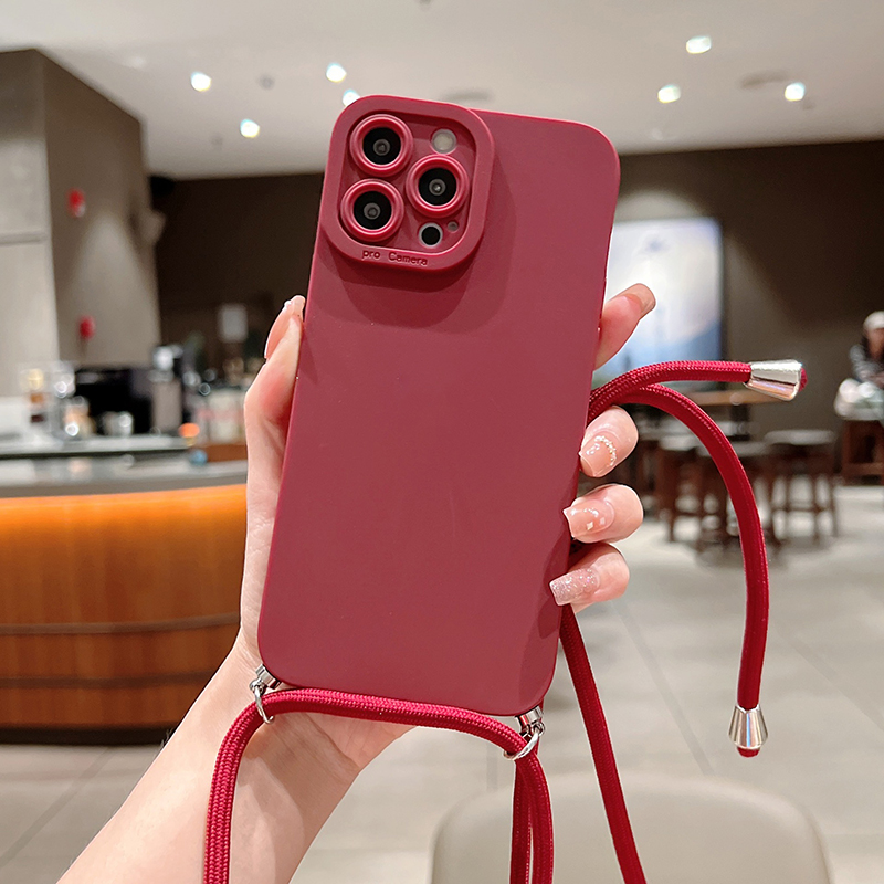 Fashion Wine Necklace Cover For iPhone 13 12 Mini 14 Pro Max Case TPU Silicone Casing With Long Necklace Lanyard Strap Rope Cord