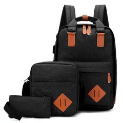 3PCS Men School Bags Backpacks for Men Women Laptop Bag Travel Bag Leisure Black as picture