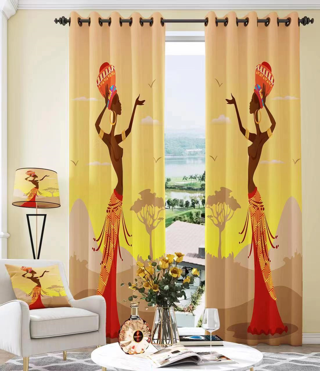 Bedroom shading printing curtain - grommet insulation room living room shading printing curtain