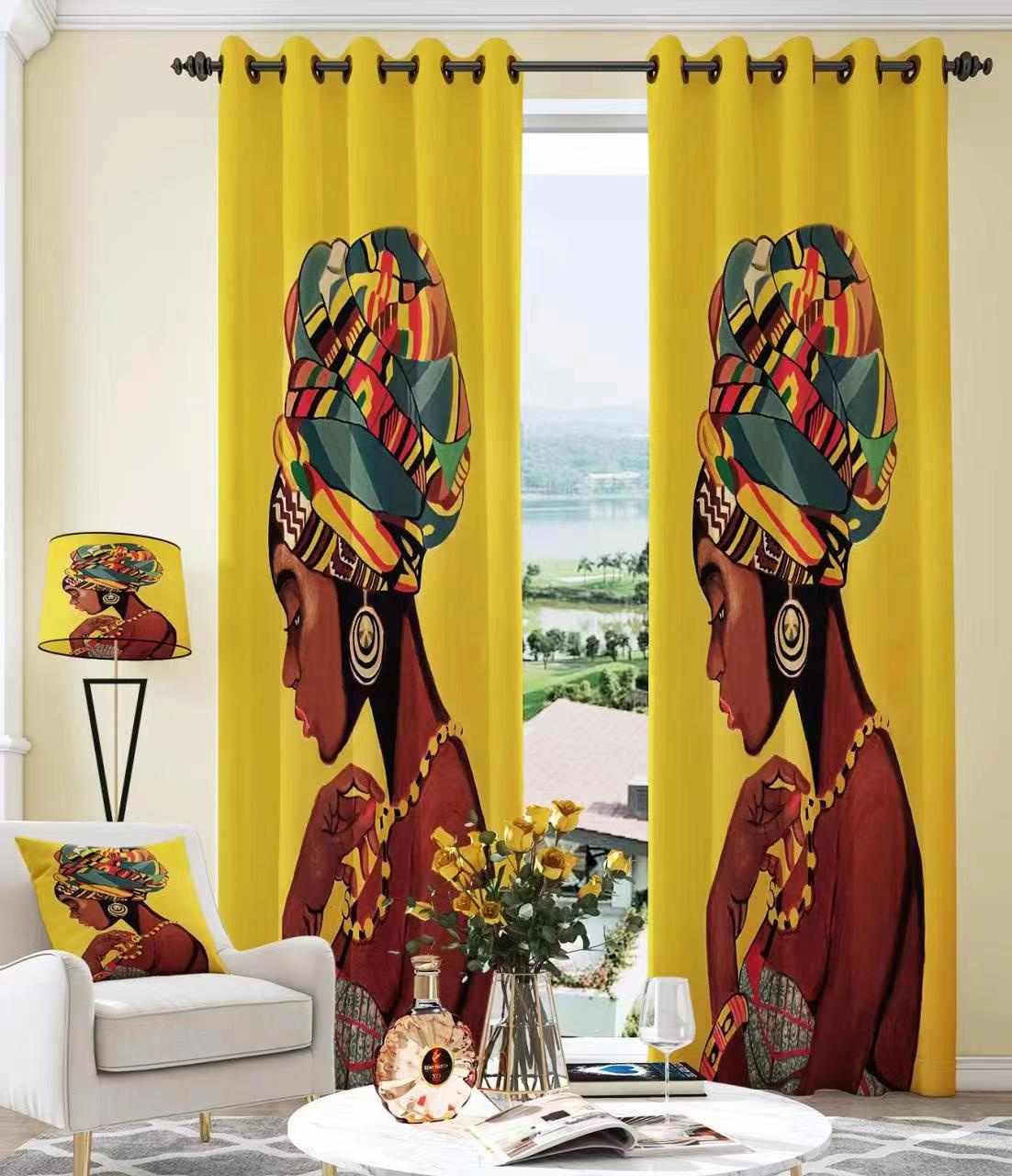 Bedroom shading printing curtain - grommet insulation room living room shading printing curtain