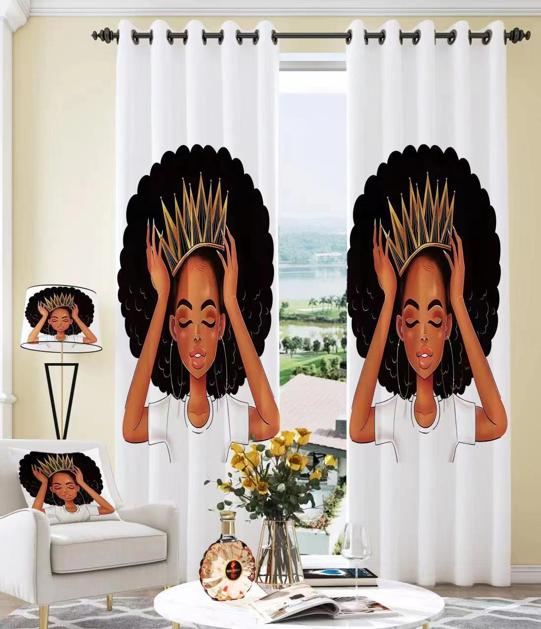 Bedroom shading printing curtain - grommet insulation room living room shading printing curtain