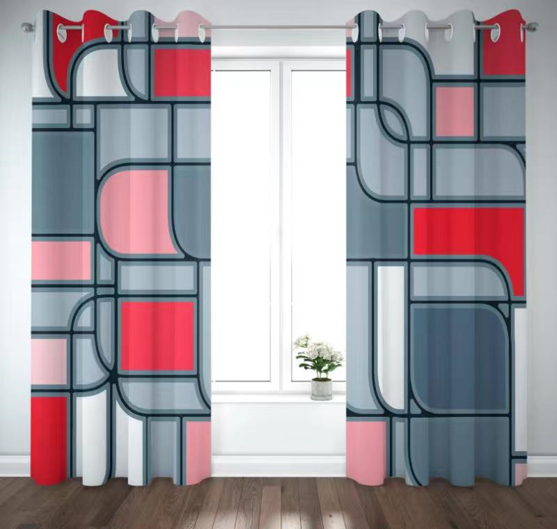 Bedroom shading printing curtain - grommet insulation room living room shading printing curtain