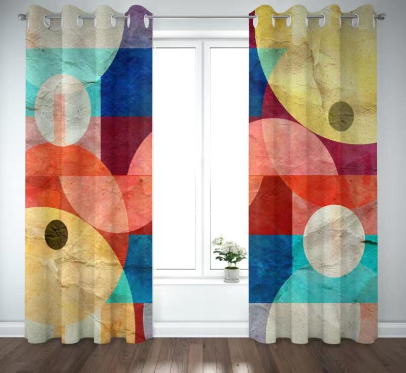 Bedroom shading printing curtain - grommet insulation room living room shading printing curtain