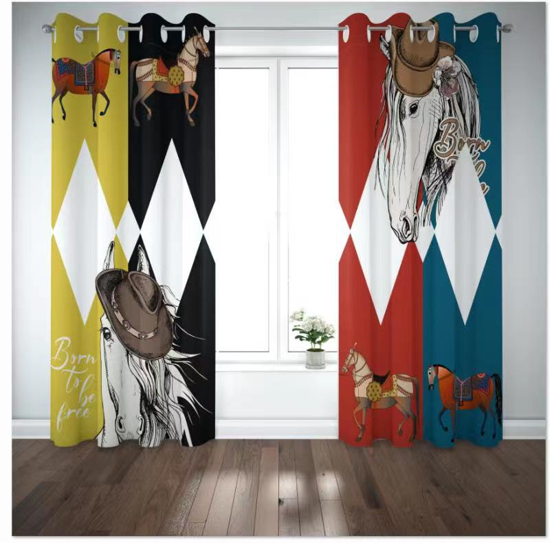 Bedroom shading printing curtain - grommet insulation room living room shading printing curtain