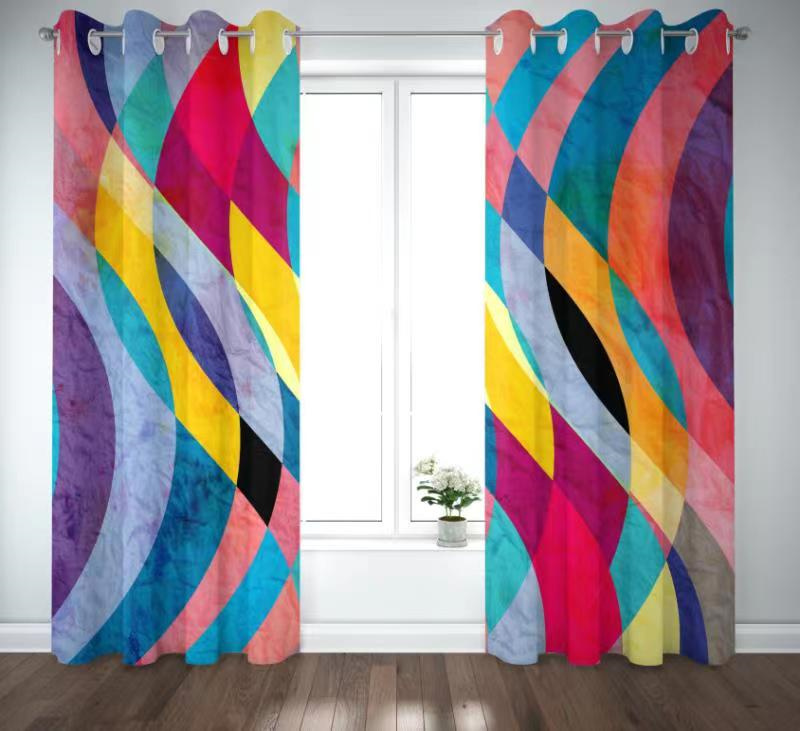 Bedroom shading printing curtain - grommet insulation room living room shading printing curtain