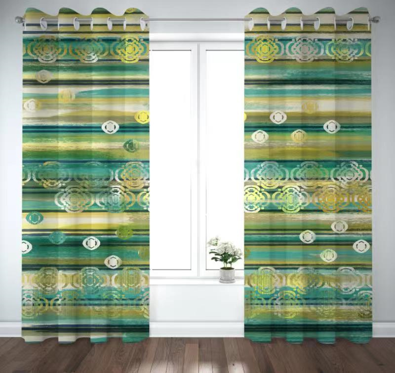 Bedroom shading printing curtain - grommet insulation room living room shading printing curtain