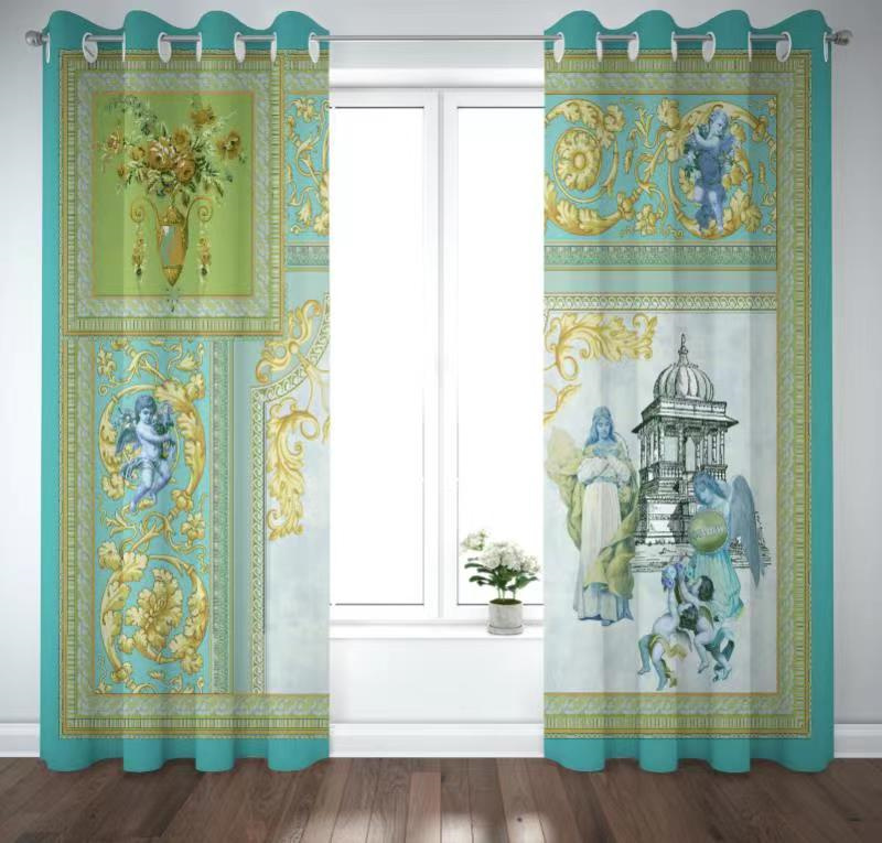 Bedroom shading printing curtain - grommet insulation room living room shading printing curtain