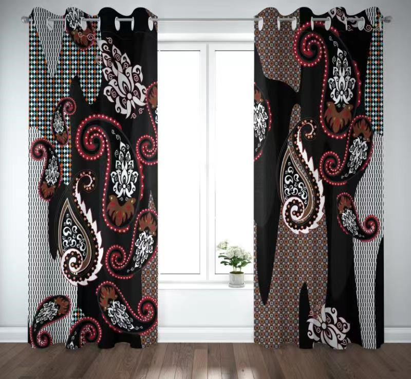 Bedroom shading printing curtain - grommet insulation room living room shading printing curtain
