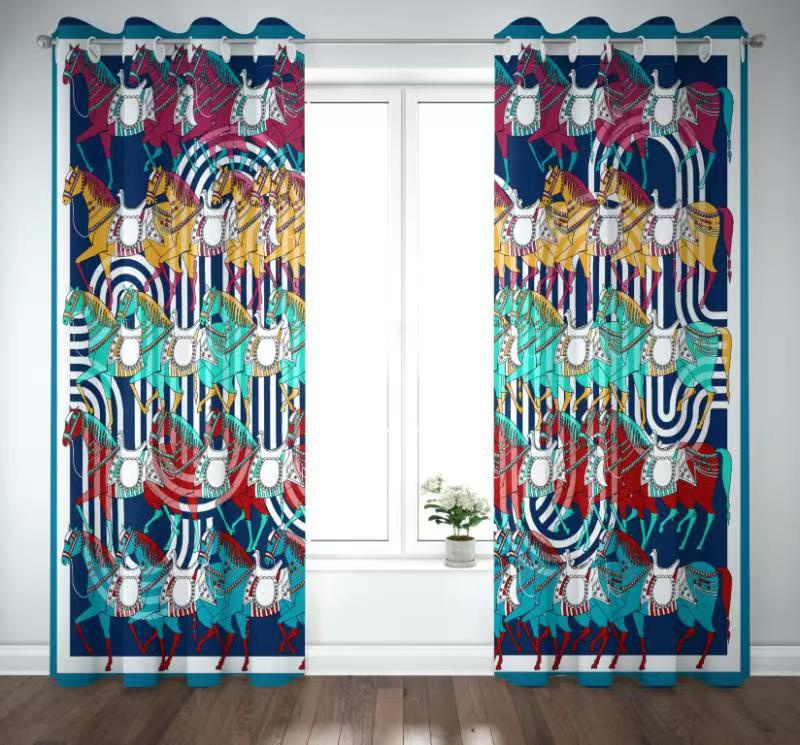 Bedroom shading printing curtain - grommet insulation room living room shading printing curtain