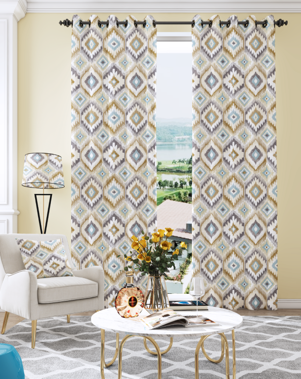 Bedroom shading printing curtain - grommet insulation room living room shading printing curtain