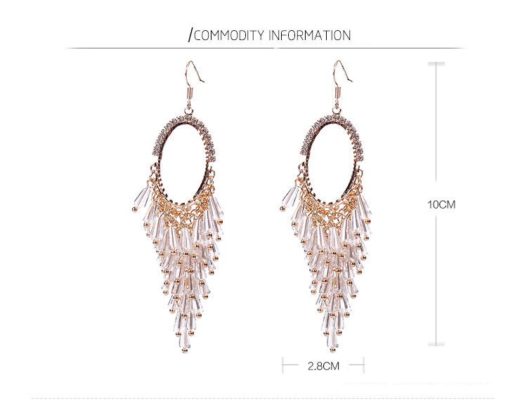 Premium sense earrings Oval crystal tassel earrings temperament niche French exaggerated thin elegant earrings woman