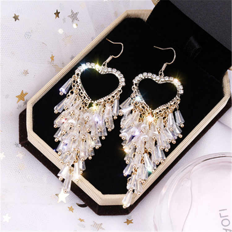 Premium sense earrings Oval crystal tassel earrings temperament niche French exaggerated thin elegant earrings woman