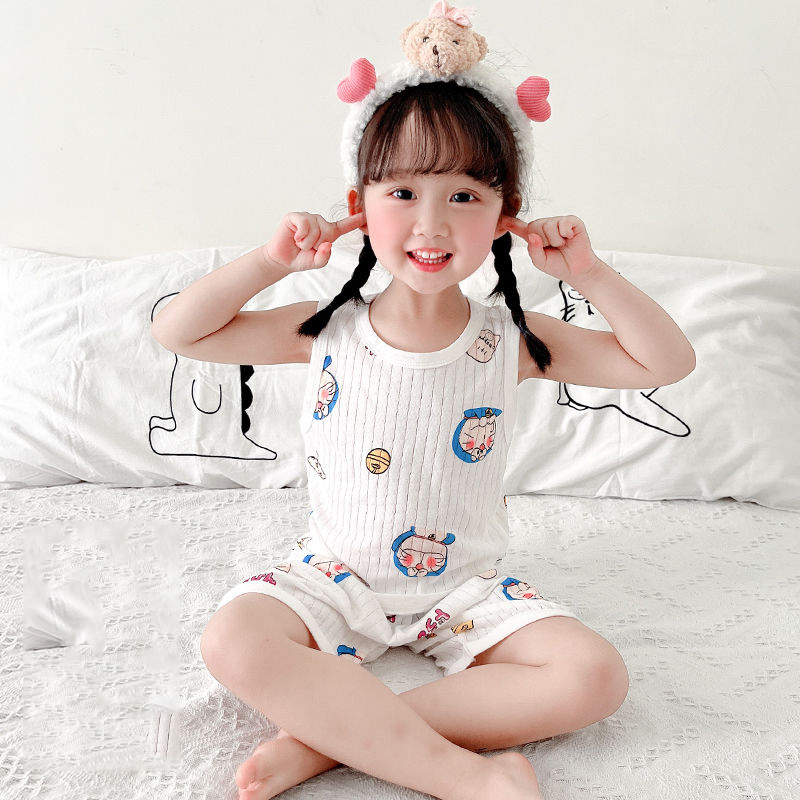 Children's clothing tank top shorts thin new a type sleeveless cotton boys and girls sleeveless tank top shorts