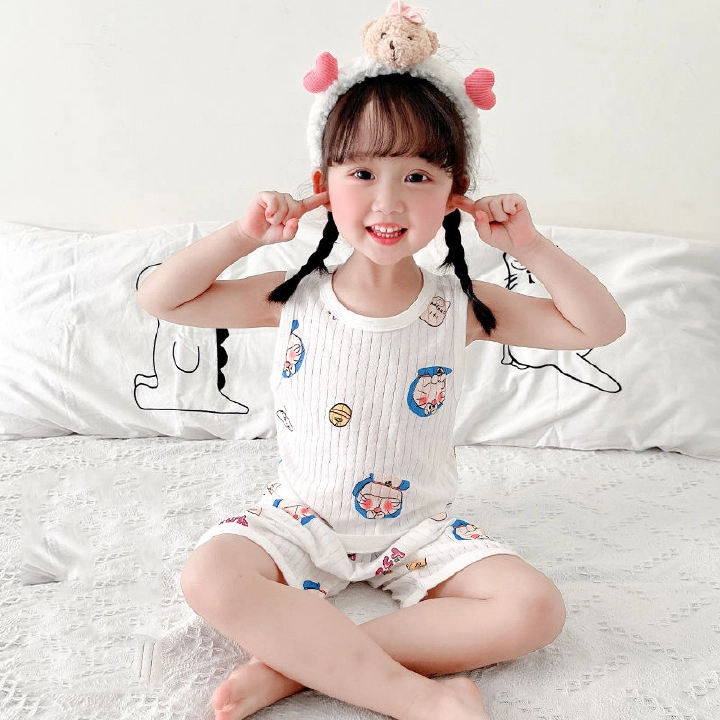 Children's clothing tank top shorts thin new a type sleeveless cotton boys and girls sleeveless tank top shorts