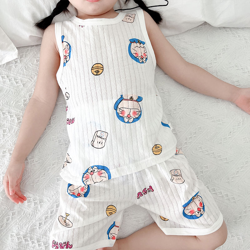 Children's clothing tank top shorts thin new a type sleeveless cotton boys and girls sleeveless tank top shorts