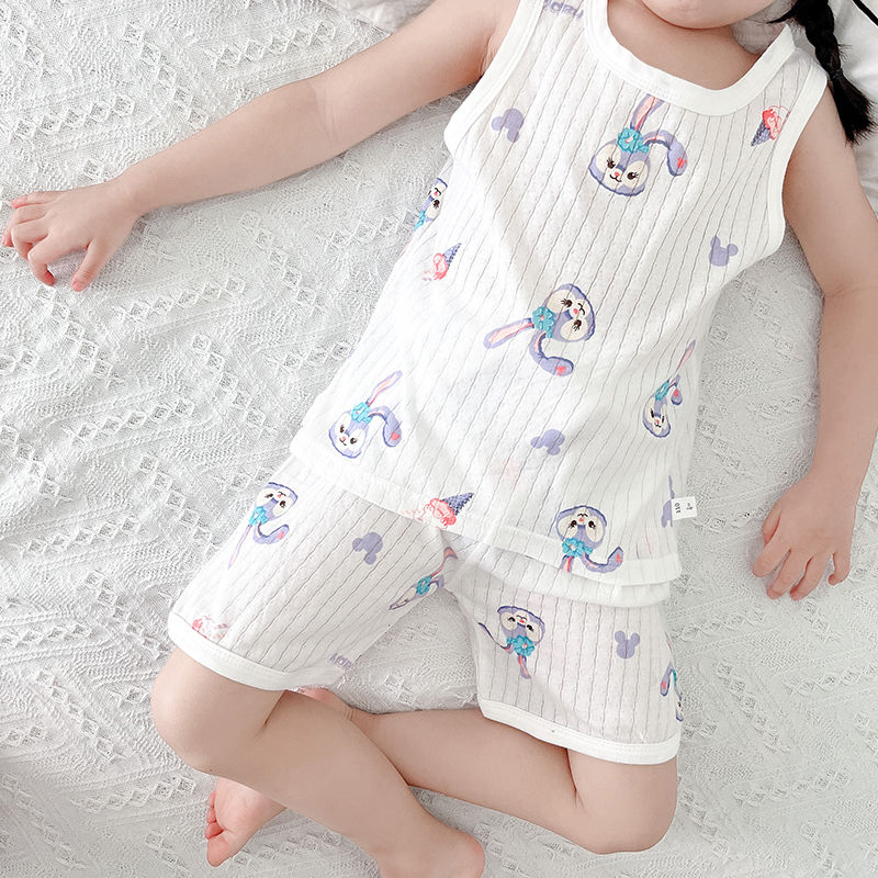 Children's clothing tank top shorts thin new a type sleeveless cotton boys and girls sleeveless tank top shorts