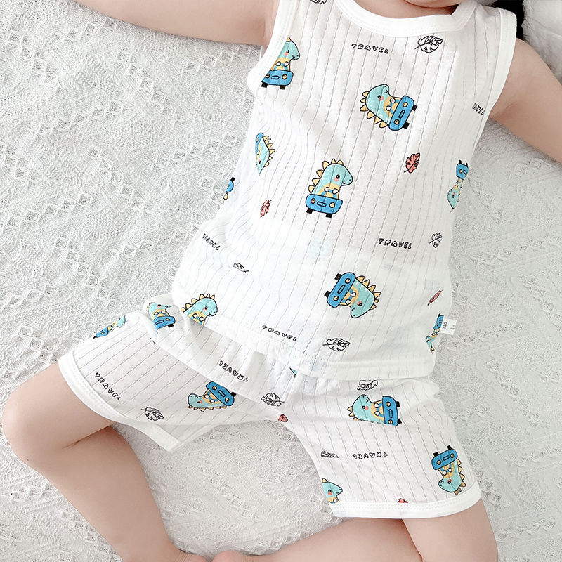 Children's clothing tank top shorts thin new a type sleeveless cotton boys and girls sleeveless tank top shorts