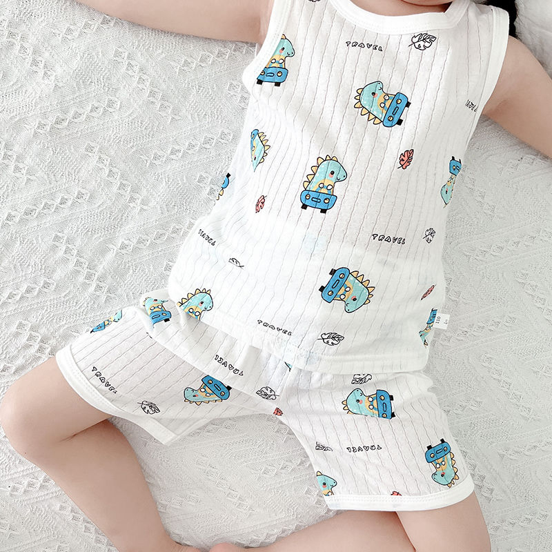 Children's clothing tank top shorts thin new a type sleeveless cotton boys and girls sleeveless tank top shorts