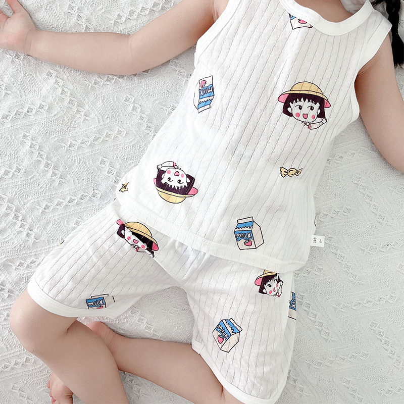 Children's clothing tank top shorts thin new a type sleeveless cotton boys and girls sleeveless tank top shorts