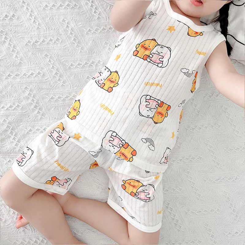 Children's clothing tank top shorts thin new a type sleeveless cotton boys and girls sleeveless tank top shorts