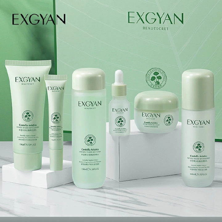 6-piece set of Centella Asiatica Peptide Skin Care Set facial cleanser + toner + essence + Face serum + moisturizer + Eye Cream to repair delicate skin and control oil