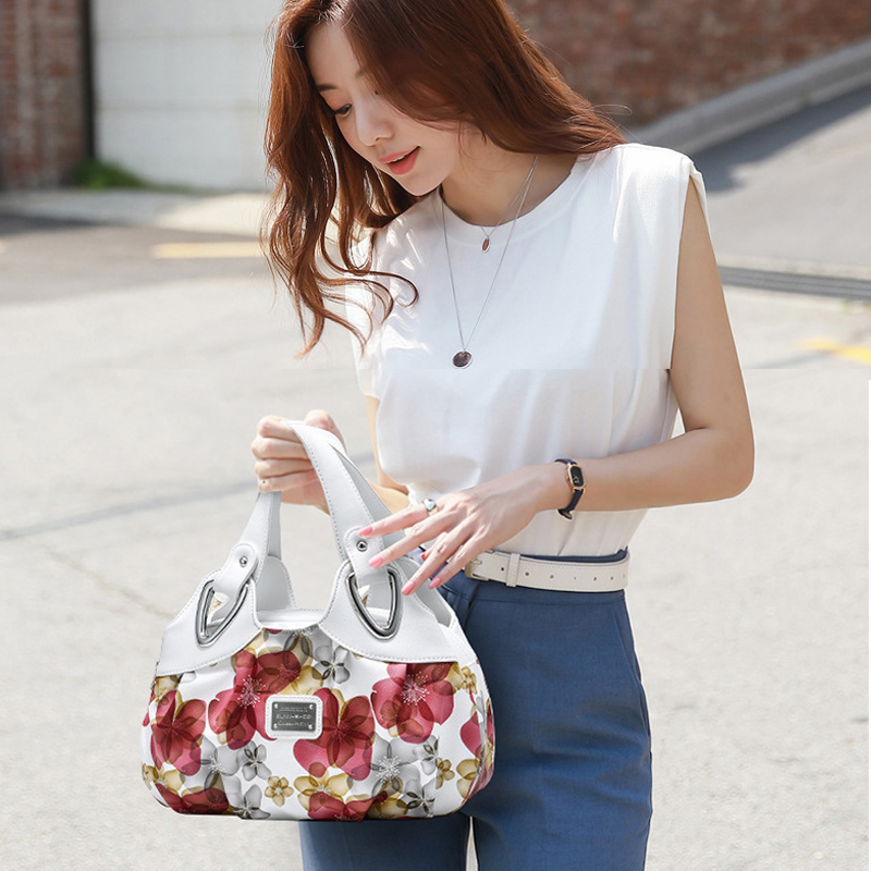 New European and American fashion trend women's multi-color simple handbag Luxury Fashion PU Leather Bag Women Handbags Female Shoulder Bag flower Portable Tote Bag Large Capacity  Simple Bags