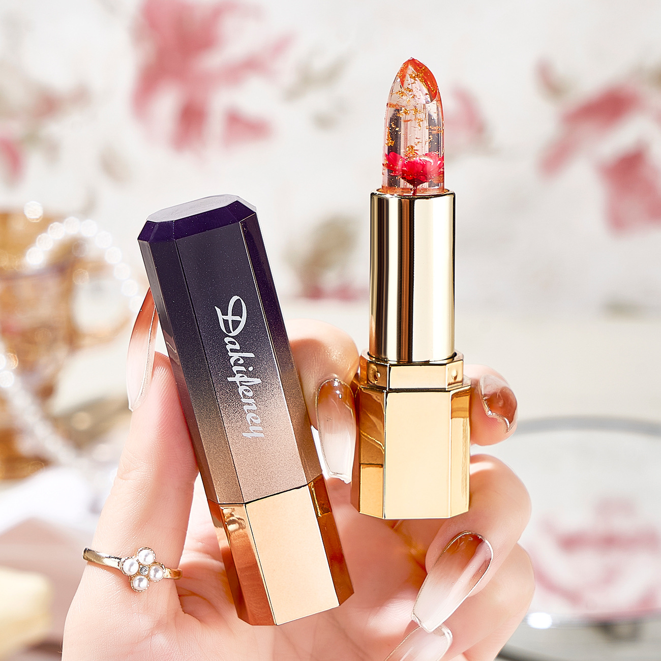 New Arrival Lipstick makeup Discoloration lipstick Moisturizing Waterproof Colorless  Non Staining Cup Transparent Lipstick Petal LipstickPetal jelly color changing lipstick New Arrival Lipstick retouched