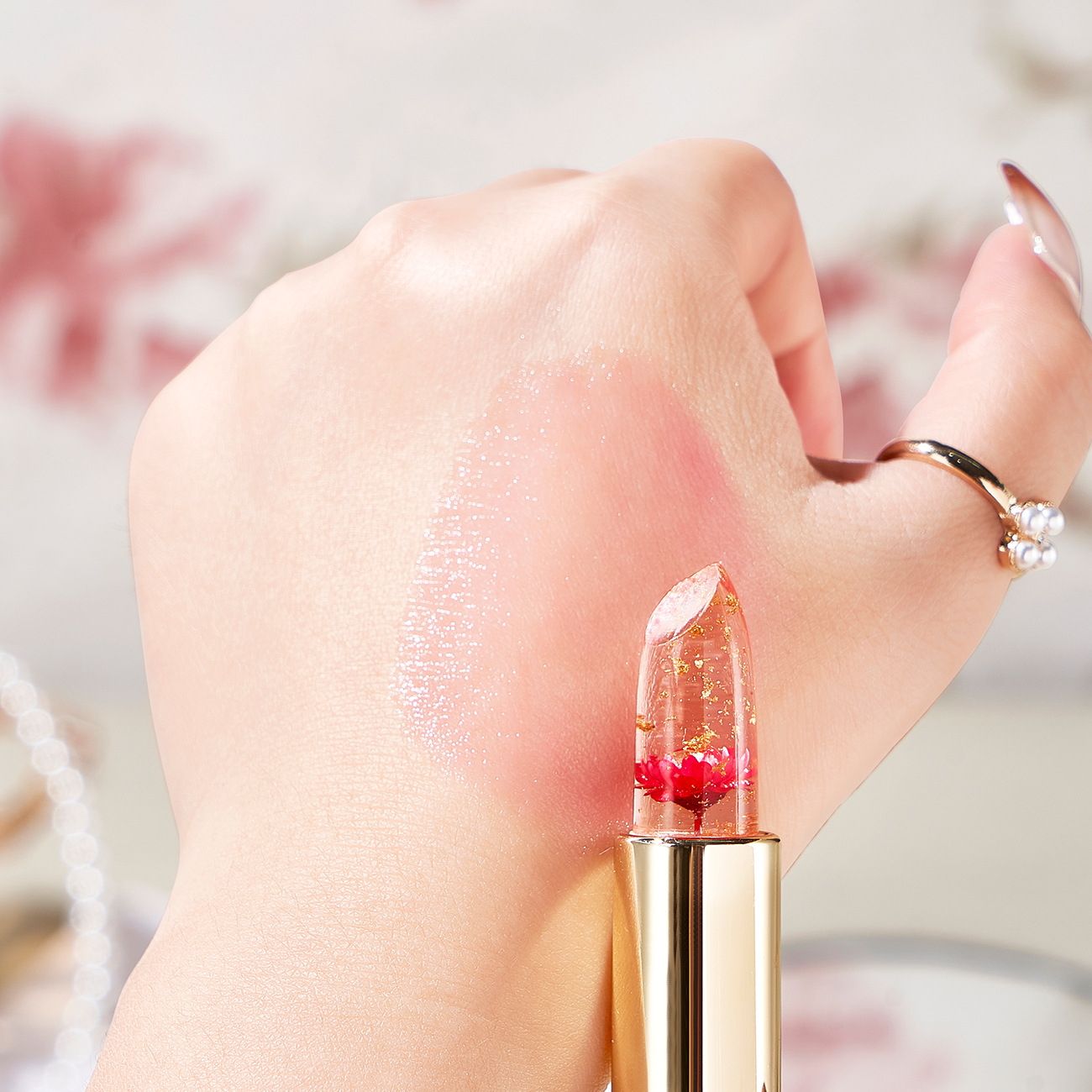 New Arrival Lipstick makeup Discoloration lipstick Moisturizing Waterproof Colorless  Non Staining Cup Transparent Lipstick Petal LipstickPetal jelly color changing lipstick New Arrival Lipstick retouched