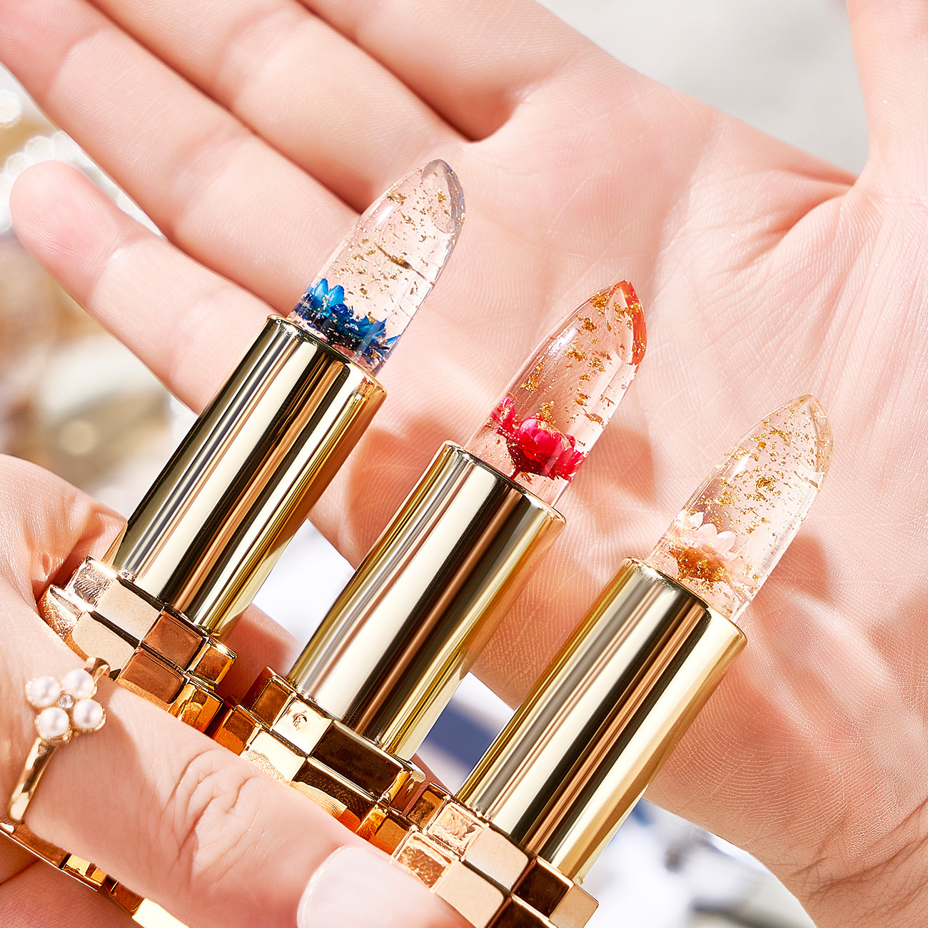 New Arrival Lipstick makeup Discoloration lipstick Moisturizing Waterproof Colorless  Non Staining Cup Transparent Lipstick Petal LipstickPetal jelly color changing lipstick New Arrival Lipstick retouched