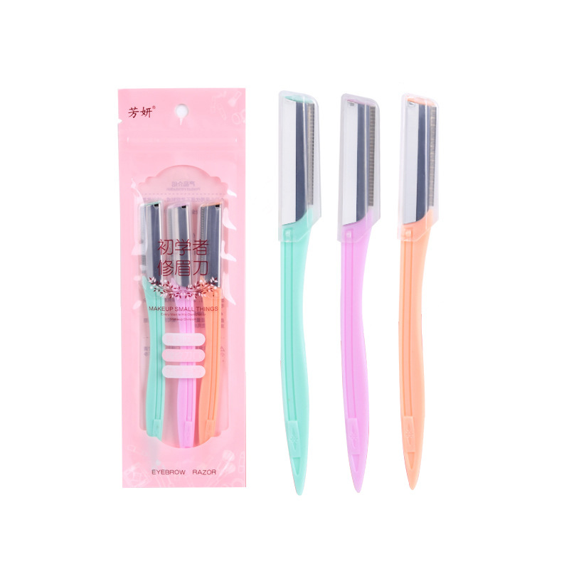 3 pcs 3 colors Fashion Eyebrow Shaper Shaving Stainless Steel rust Proof Sharp Painless Hair Razors Eyebrow Shaver Eyebrow Trimmer Female Facial Shaver Hair Remover Blade For Beauty And Makeup Tool