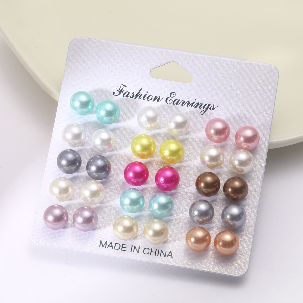 15 pieces of geometric colored dopamine earrings, minimalist and elegant artificial pearl earring set
