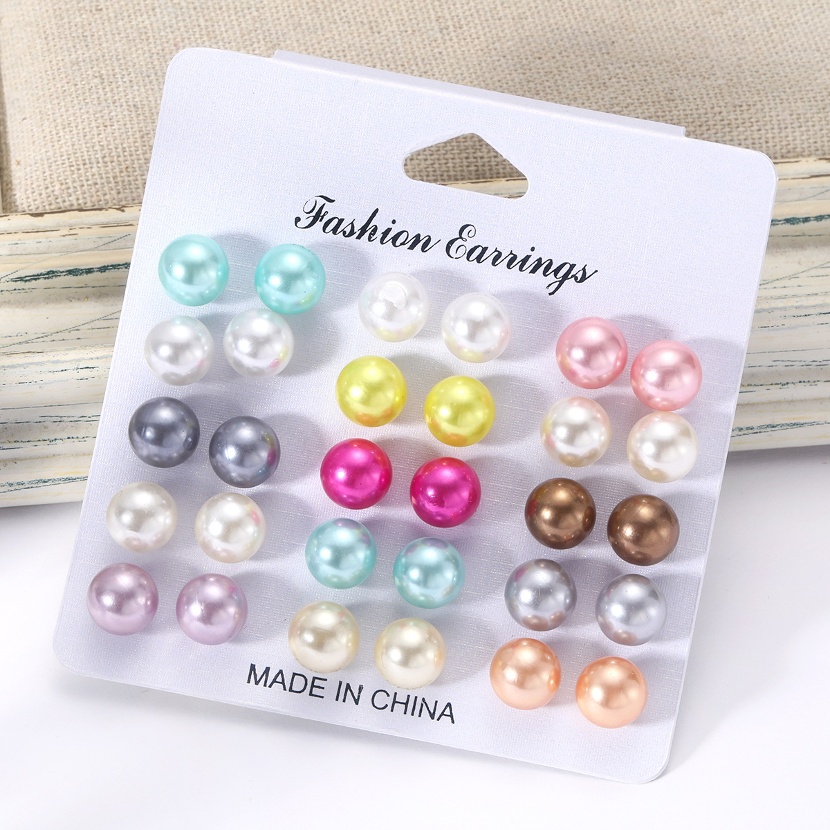 15 pieces of geometric colored dopamine earrings, minimalist and elegant artificial pearl earring set