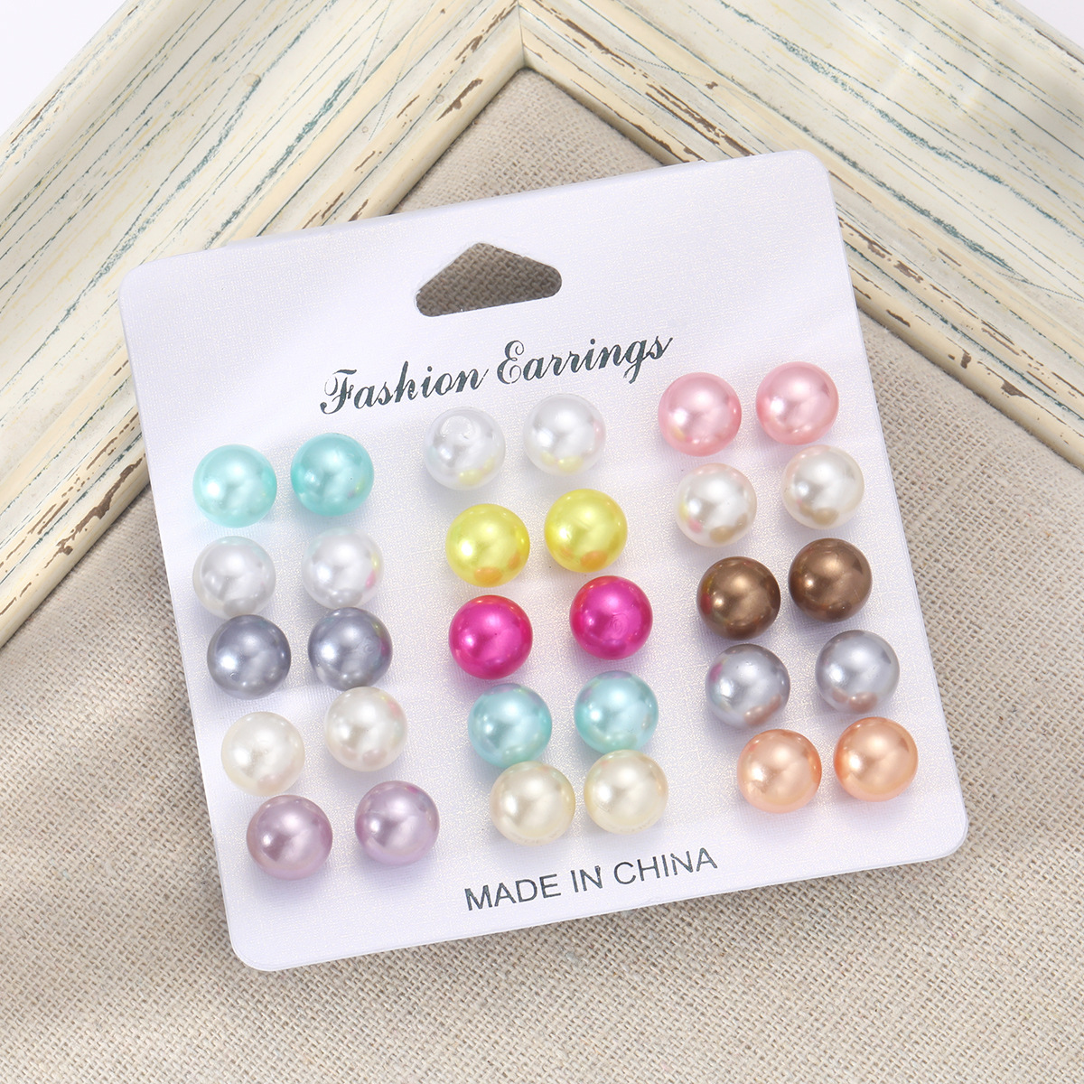 15 pieces of geometric colored dopamine earrings, minimalist and elegant artificial pearl earring set
