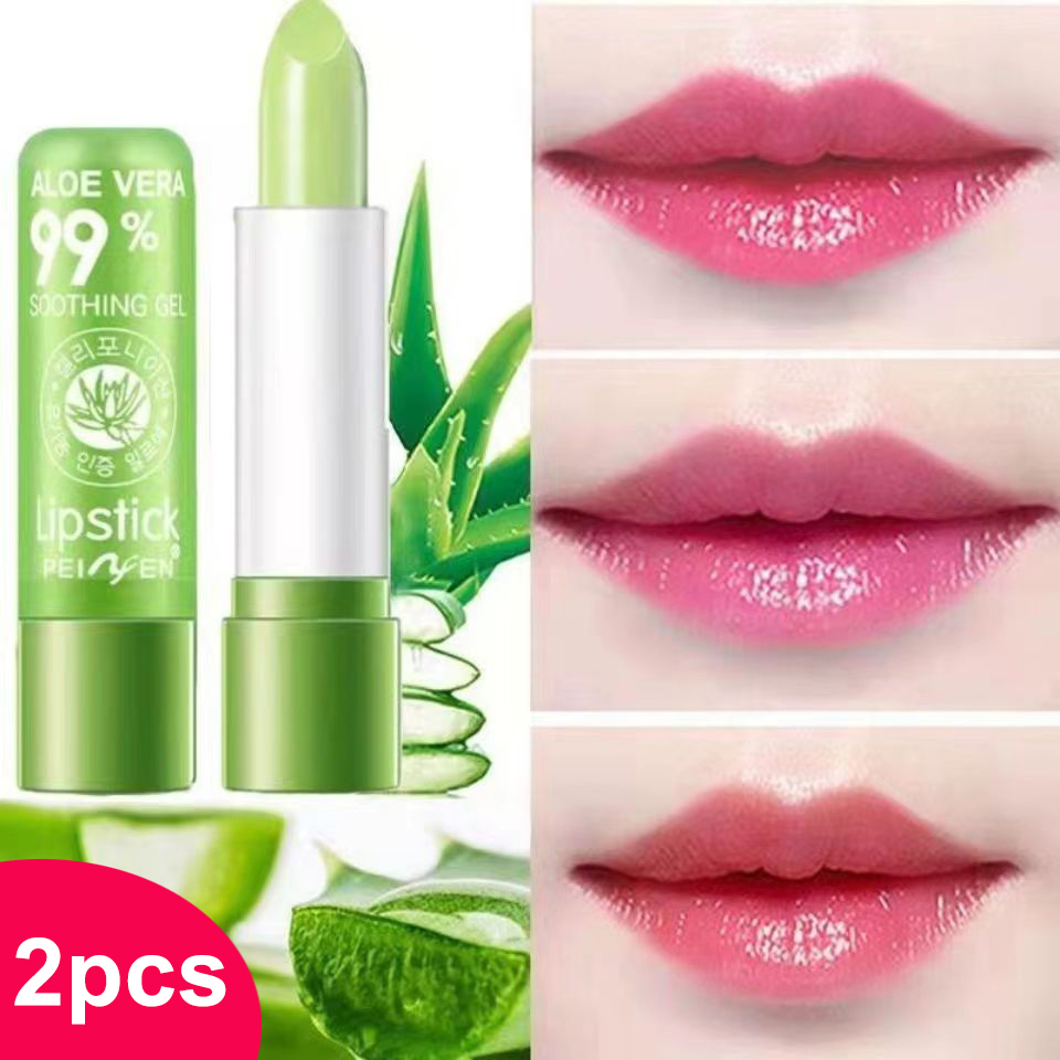 2Pcs aloe vera color changing lipstick makeup lip  balm does not fade moisturizing lip balm moisturizing waterproof warm lip balm lip gloss anti-aging lipstick New Arrival Lipstick retouched satin lipstick