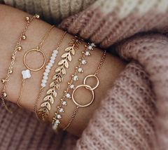 6pcs/sets Bohemian Beaded Bracelets for Women Pretty Flowers Leaf Hollow Out Geometry Adjuatble Tassel Jewelry style 01