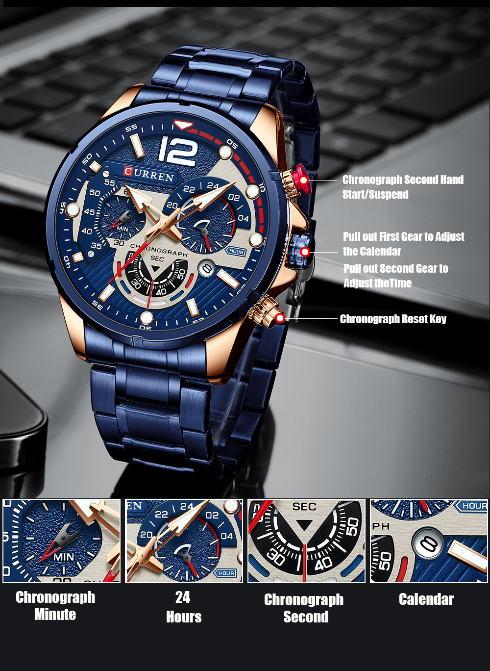 CURREN Men watches Original Brand Casual Sport Quartz Chronograph Wristwatches Luxury Clock with Luminous Watch 8395