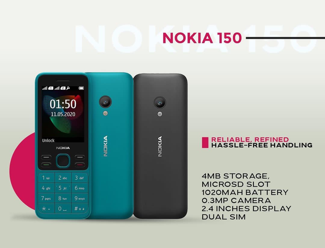 Nokia 150 Feature Phone 1020mAh  4M Support SD card upto 32gb Dual Sim  0.3 camera 2.4 inches Screen Display Mobil PHONE