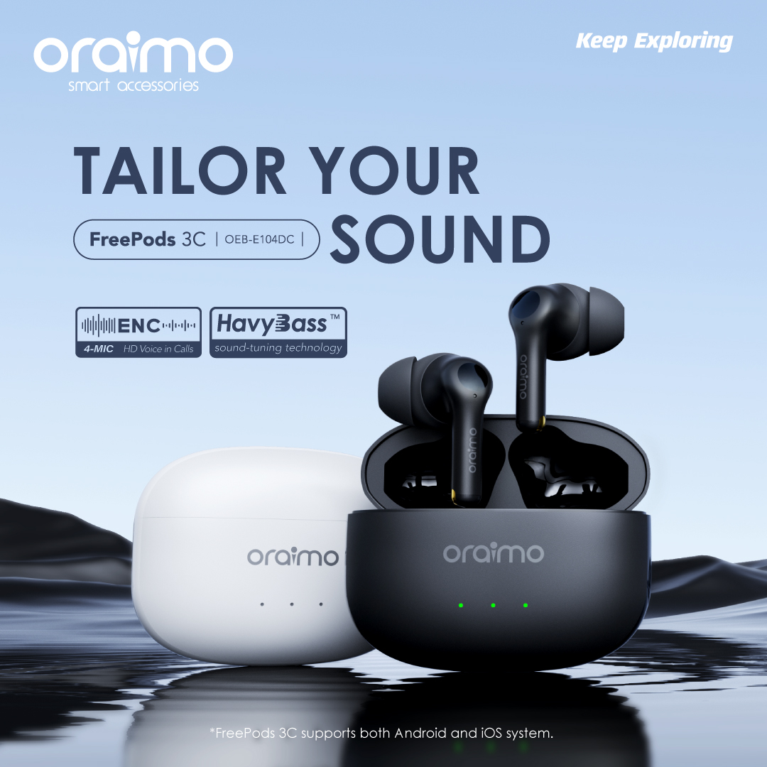 oraimo FreePods 3C ENC Calling Noise Cancellation Long Playtime True Wireless Earbuds Bluetooth Earphones Earpods