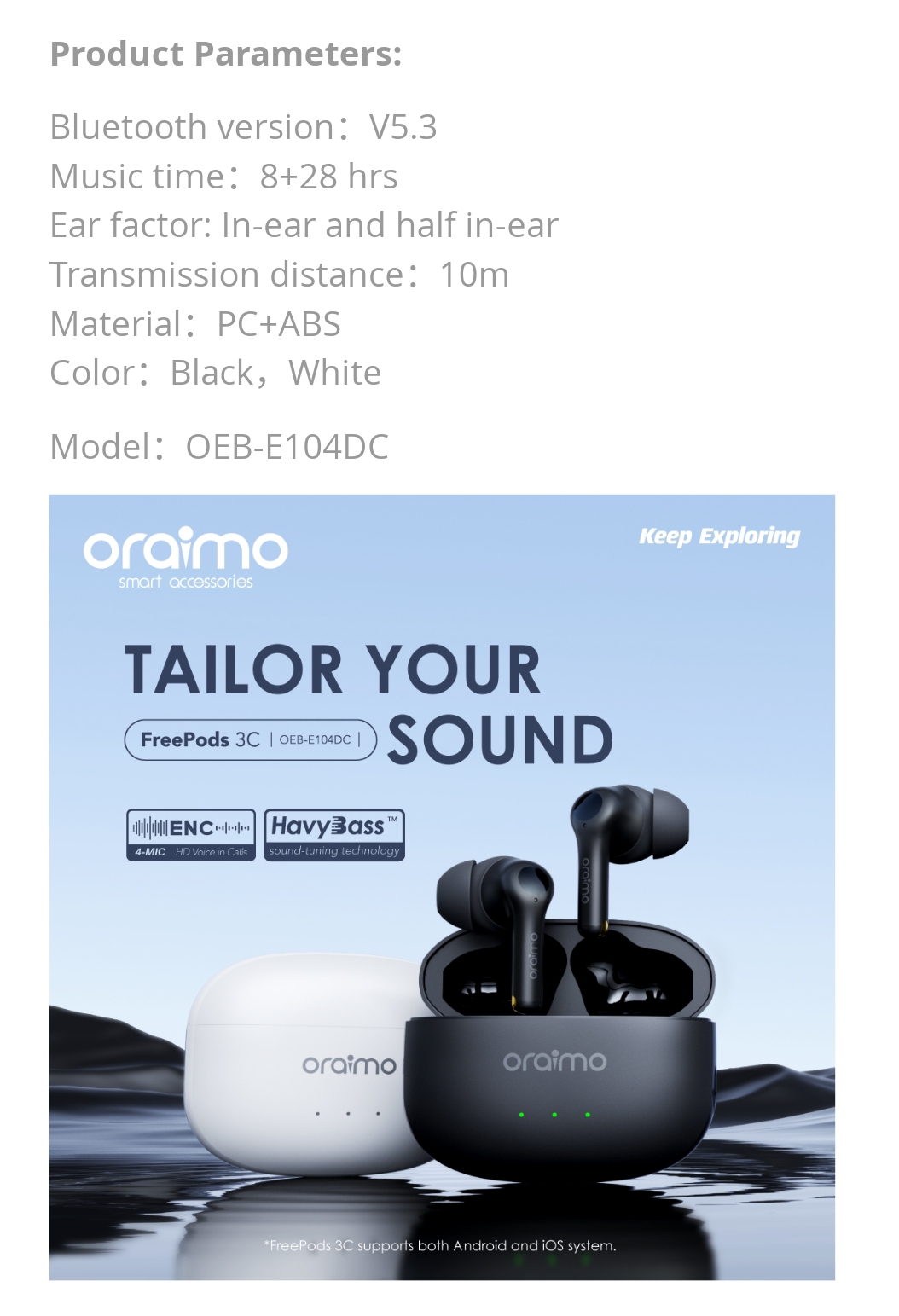 Oraimo FreePods Lite ENC 40-hour Playtime Havybass True Wireless