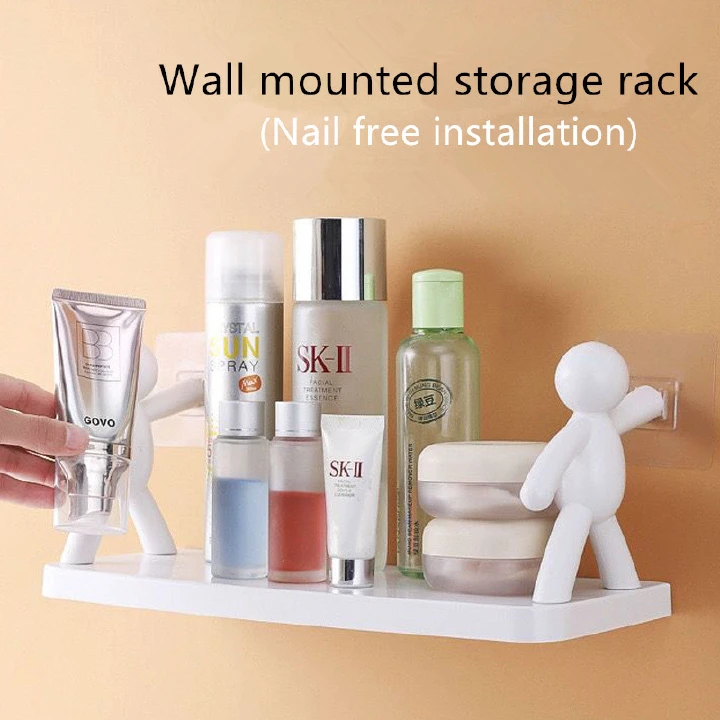 1PC New Japanese style small person storage rack Kitchen bathroom storage rack Non perforated multi-layer humanoid plastic rack