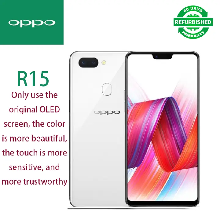 Refurbished mobile phone oppo R15 smart phone 128GB + 6GB 6.2 inch  2G / 3G / 4G LTE Dual SIM card 3450mAh 16mp + 20MP + 5MP Original screen