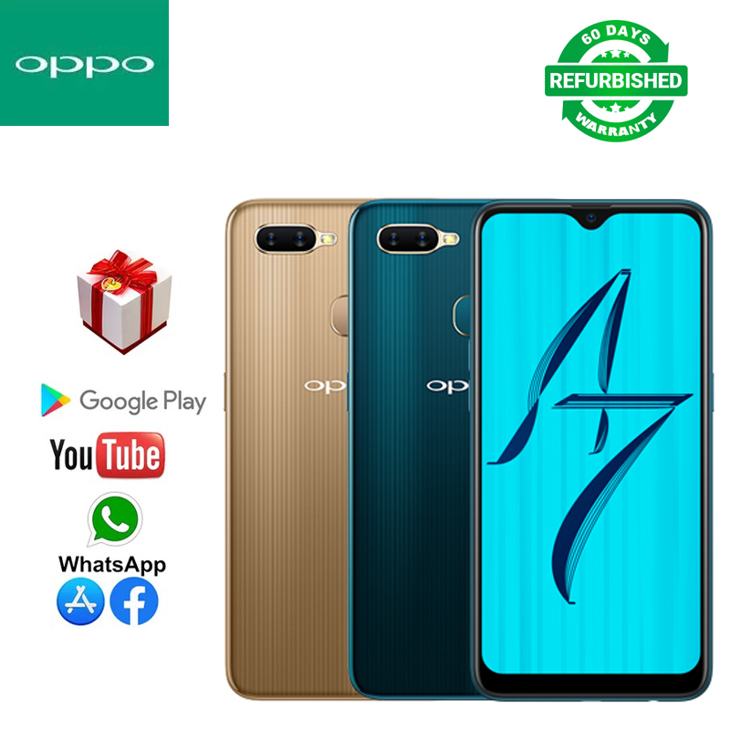 Refurbished  OPPO A7 A5s smart phone 64GB+4GB 6.2 inch fingerprint recognition, face recognition Front Camera16MP Rear Camera13MP+2MP 4230mAh 2G 3G 4G/LTE