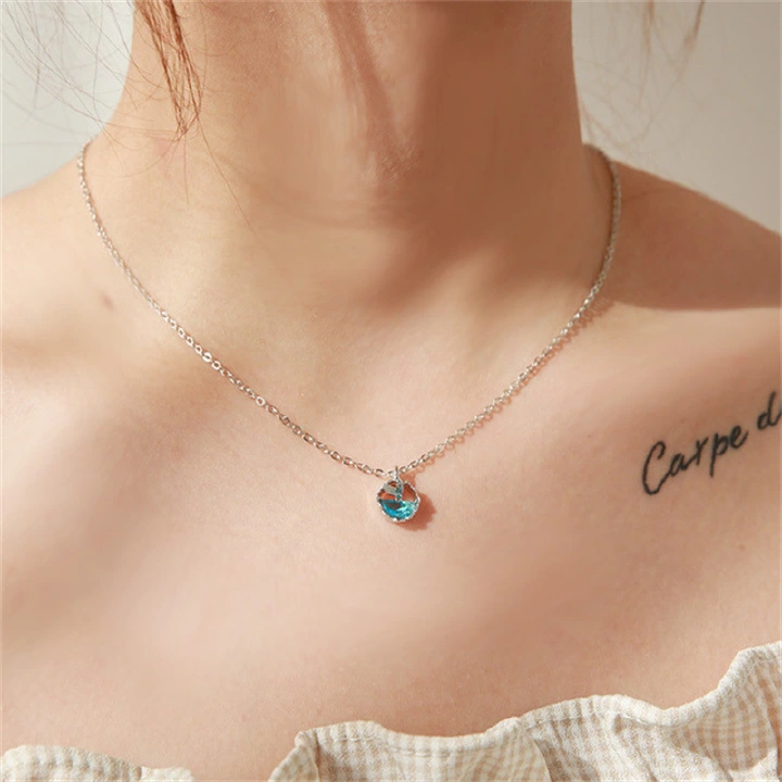 Lost Lady New Fashion Heart Shaped Flower Colored Zircon Pendant Necklace Same Paragraph Birthday Gift Jewelry Wholesale