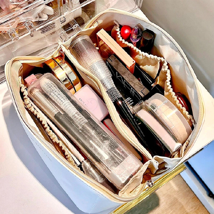 Large Leather Travel Cosmetic Bag for Women Cosmetic Organizer High-capacity Makeup Bag Storage Pouch For Female Makeup Box