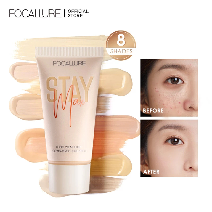FOCALLURE Face Liquid Foundation Cream Full Coverage Concealer Oil-control Easy to Wear Lightweight Face Base Makeup Foundation