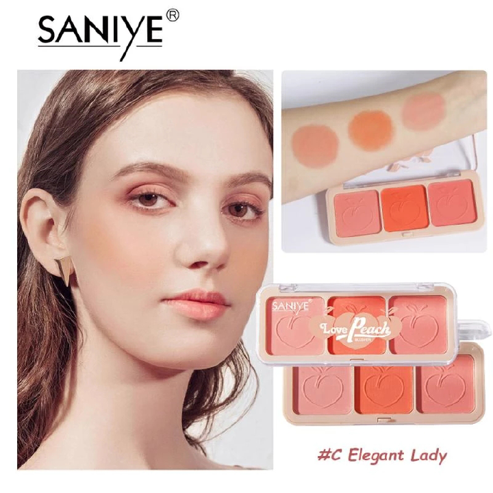SANIYE Blusher 3-in-1 Makeup Palette Face Blush Highlighter Contouring Make Up Easy To Color Natural Long Lasting Rouge Plate